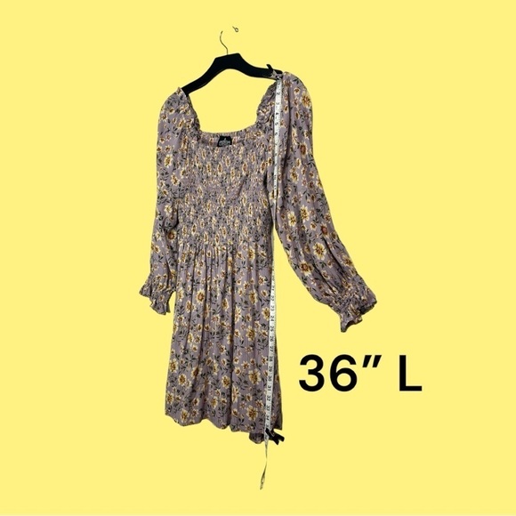 Angie Floral MIDI Pullover Dress Lavender with Yellow Flowers Size Large - Picture 3 of 6